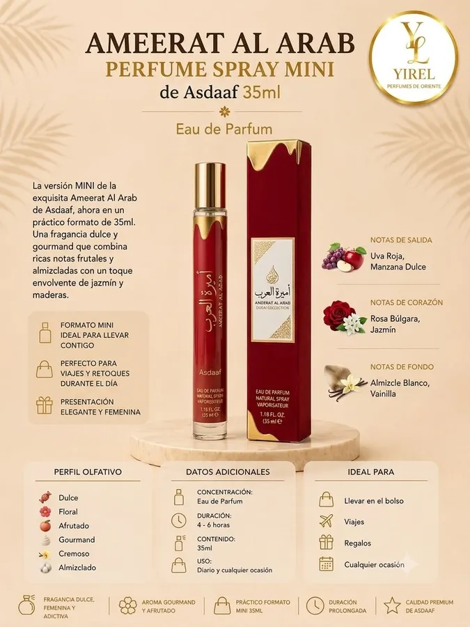 Asdaaf — Ameerat Al Arab Mini 35ml, Dulce · Gourmand · Floral