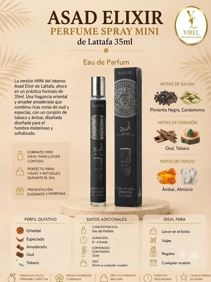 Lattafa — Asad Elixir Mini 35ml, Oriental · Especiada · Oud