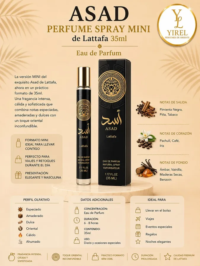 Lattafa — Asad Mini 35ml, Especiada · Amaderada · Oriental