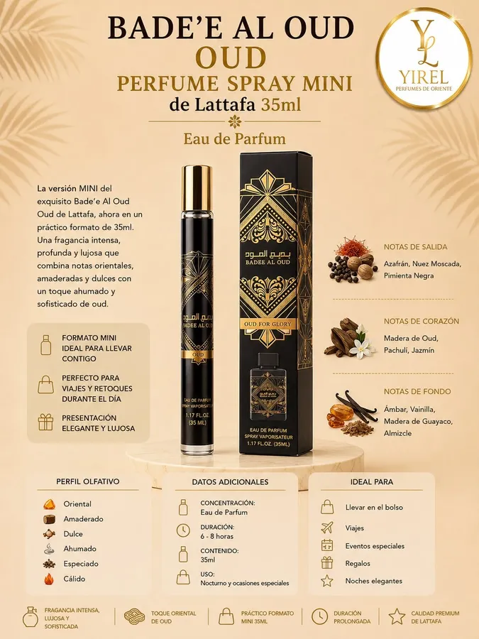 Lattafa — Bade'e Al Oud Mini 35ml, Oriental · Amaderada · Oud