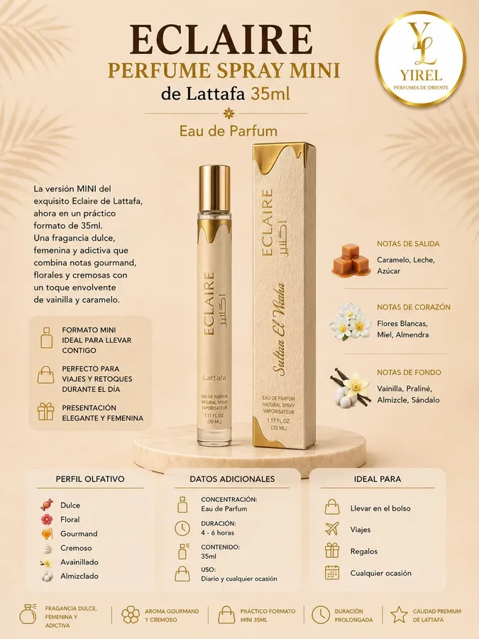 Lattafa — Eclaire Mini 35ml, Dulce · Gourmand · Floral