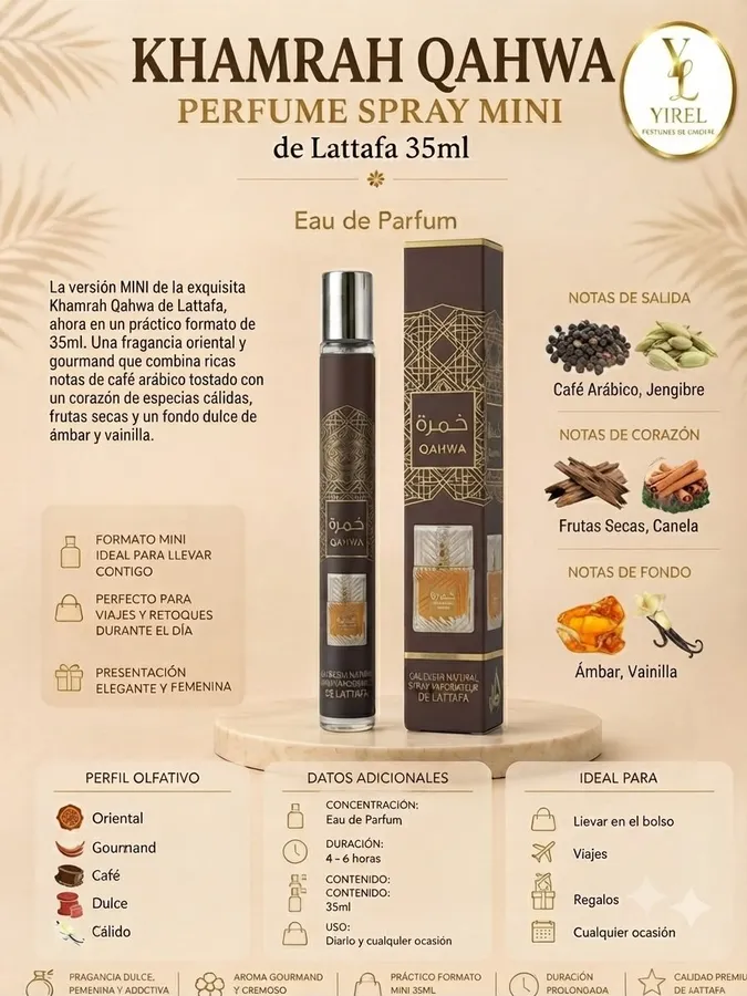 Lattafa — Khamrah Qahwa Mini 35ml, Oriental · Gourmand · Café