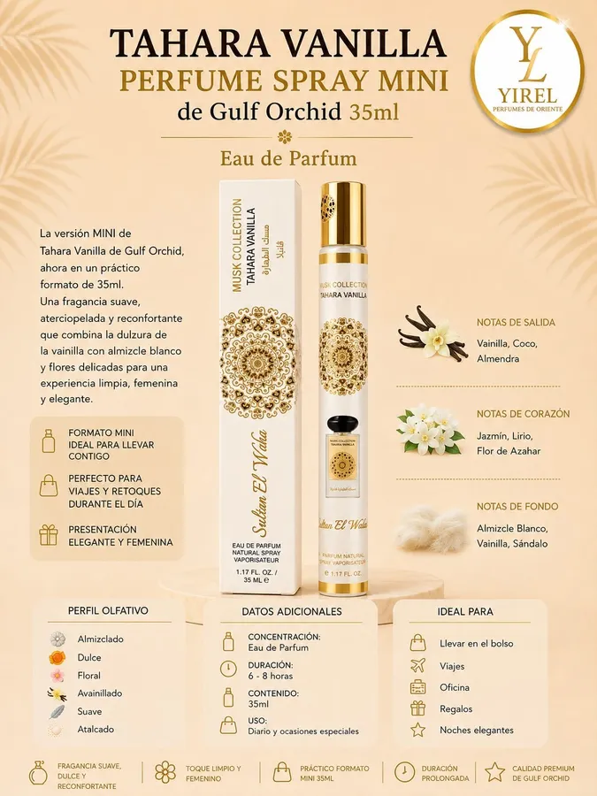 Gulf Orchid — Tahara Vanilla Mini 35ml, Almizclada · Dulce · Floral