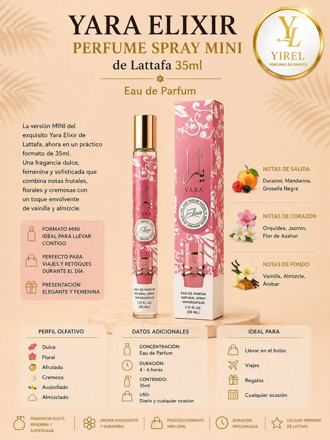 Lattafa — Yara Elixir Mini 35ml, Dulce · Floral · Afrutada