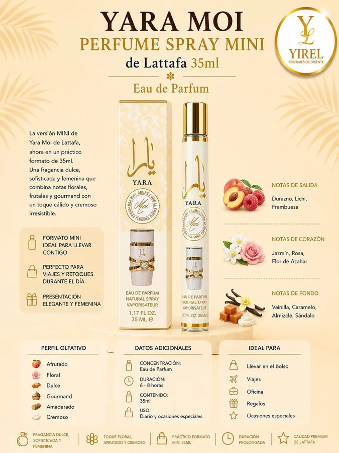 Lattafa — Yara Moi Mini 35ml, Afrutada · Floral · Gourmand
