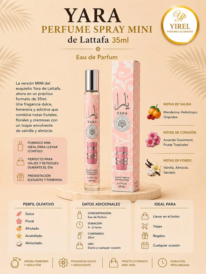 Lattafa — Yara Mini 35ml, Dulce · Floral · Afrutada
